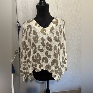 POL Leopard Print V-Neck Sweater